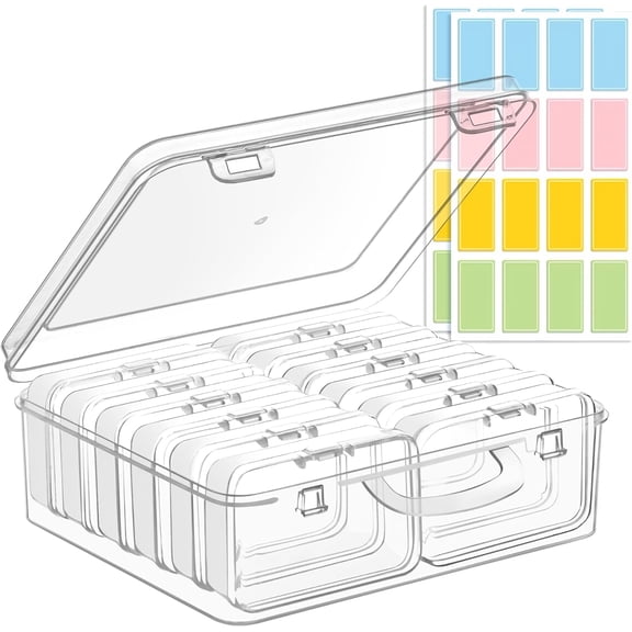 PETGLE Small Bead Organizers and Storage, 12 Clear Plastic Boxes with Hinged Lids, for Beads, Jewelry Making, Crafts, Hardware, Fishing Tackle, Small Parts (32 Labels)