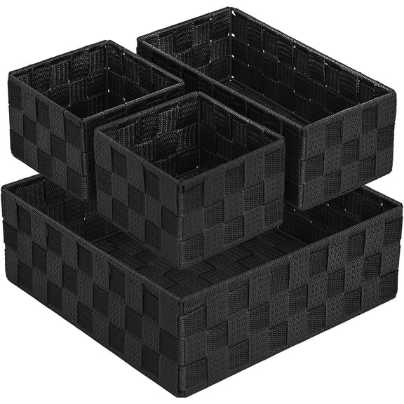 PETGLE Small Black Baskets Cube Bin Container Tote,Woven Storage Baskets for Organizing Organizer Divider for Drawer, Closet, Shelf, Dresser, Set of 4