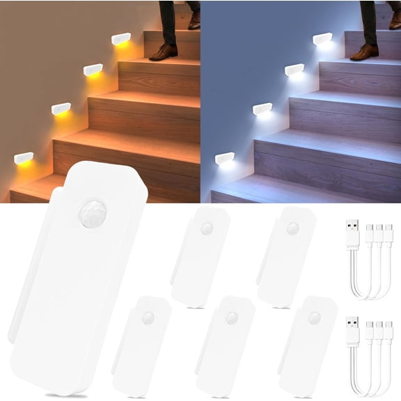 PETGLE Smart Sync Motion Sensor Night Light, Rechargeable Stair Lights with Multi-Light Linkage, Portable Nightlight for Stairs, Hallways, Garages, Bedrooms (6 Pack)