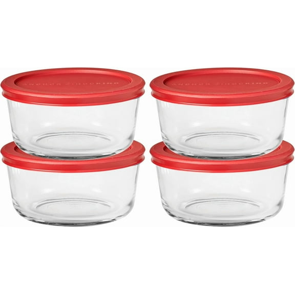PETGLE SnugFitTM Round Food Storage Containers with Lids (4-Piece, 4-cup, Red, oven-safe)