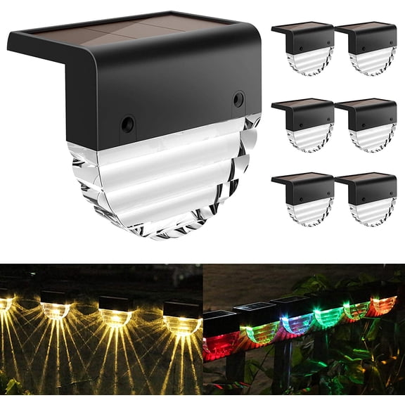 PETGLE Solar Deck Lights, 6 Pack Waterproof LED Solar Step Light Outdoor, Fence Lights Solar Powered for Outside, Garden, Patio, Stairs,Yard,10 Lumens, Warm White/Color Changing Lighting