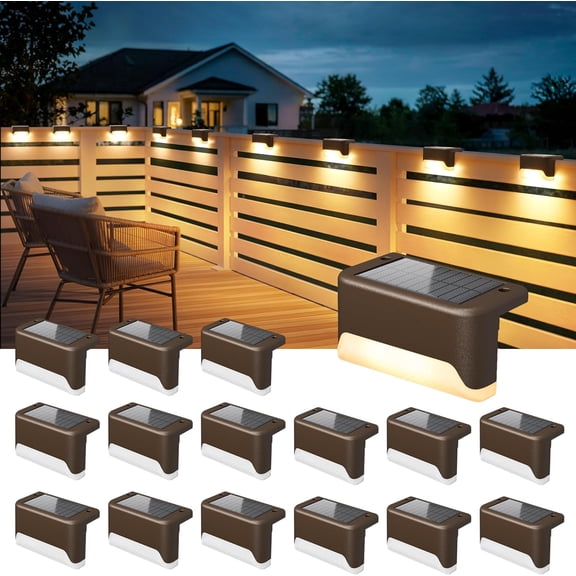 PETGLE Solar Deck Lights Outdoor, Solar Fence Lights Waterproof LED Step Light for Outside, Garden, Stair, Patio, Yard, Railing, Front Porch, Balcony Decor(16 Pack Warm White)