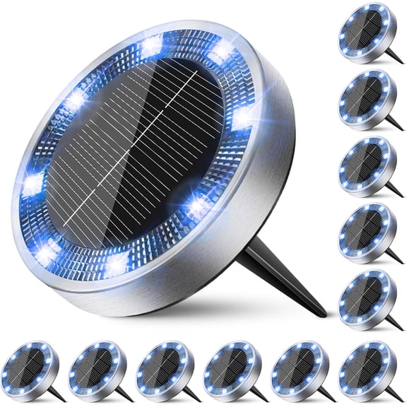 PETGLE Solar Ground Lights Outdoor, 12 Pack Flat Solar Powered Disc Lights, IP68 Waterproof, Anti-Rust, Landscape Lighting for Pathway Garden Yard Lawn Walkway Landscape Driveway, Blue