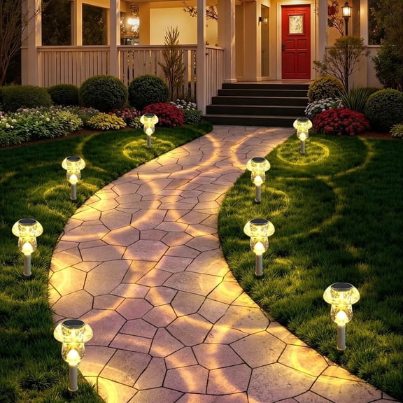 PETGLE Solar Lights Outdoor, 8 Pack Mushroom Lights Outside Waterproof, Solar Powered LED Lighting for Garden, Yard, Landscape, Path, Pathway, Lawn, Walkway, Driveway, Backyard Decor (Warm White)