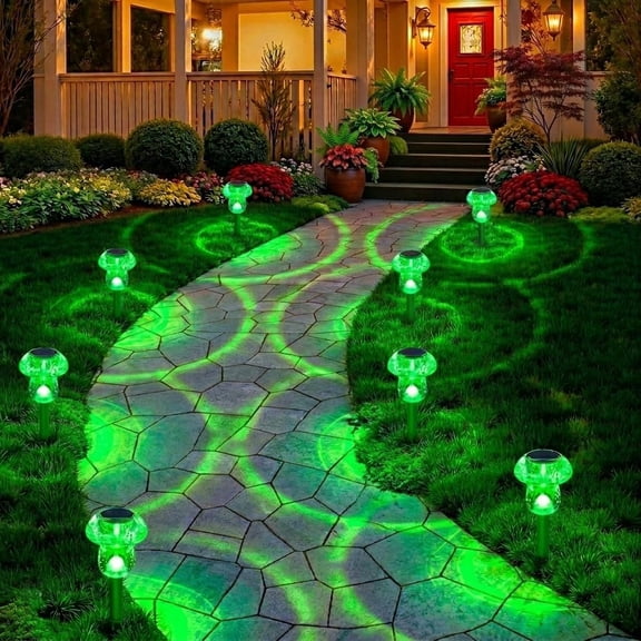 PETGLE Solar Lights Outdoor, St Patricks Day 8 Pack Mushroom Landscape Lights Waterproof, Solar Powered LED Lighting for Garden Yard Path Pathway Lawn Walkway Driveway Backyard Decor (Green)