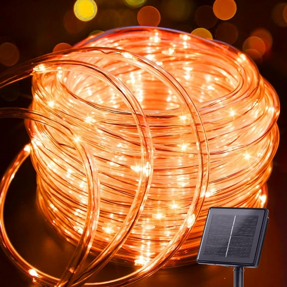 PETGLE Solar Rope Lights, 39FT 100LED Outdoor Solar String Lights, IP65 Waterproof Solar Powered Fairy Lights with 8 Lighting Modes for Christmas Party Garden Yard Home Tree Decoration, Orange