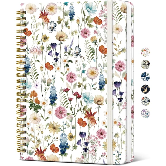 PETGLE Spiral Journal Notebook for Women, Pretty Hardcover Lined Notebook for Work & Note Taking, Aesthetic Cute Journal for Writing, 140 Pages, 5.8"x8.3", Floral