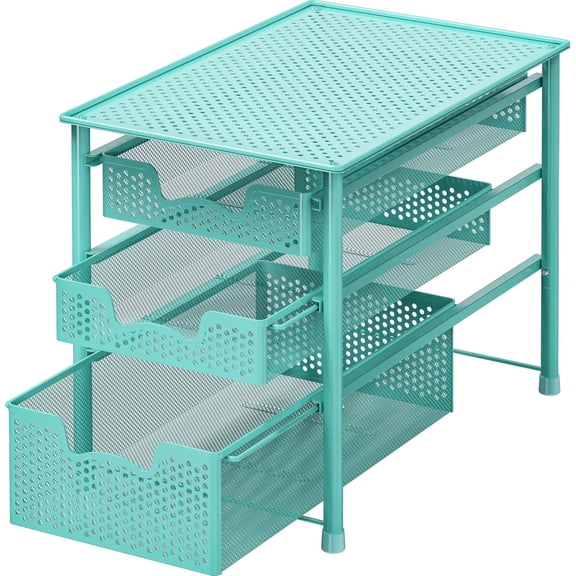 PETGLE Stackable 3 Tier Slide Basket Organizer Drawer, Turquoise