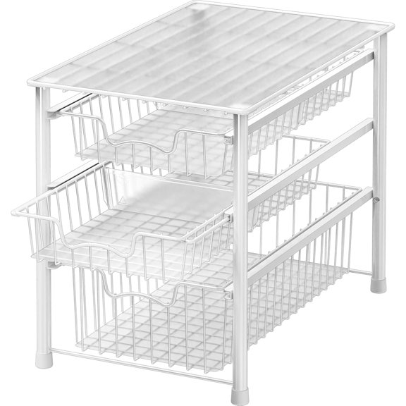 PETGLE Stackable 3 Tier Sliding Basket Organizer Drawer, White