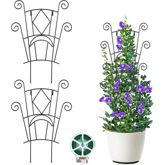 PETGLE Stackable Plant Support Stakes, 2 Pack Metal Twig Plants Trellis for Indoor and Outdoor Use, Garden Accessories for House Potted Flower Monstera Trumpets 15.35 inch