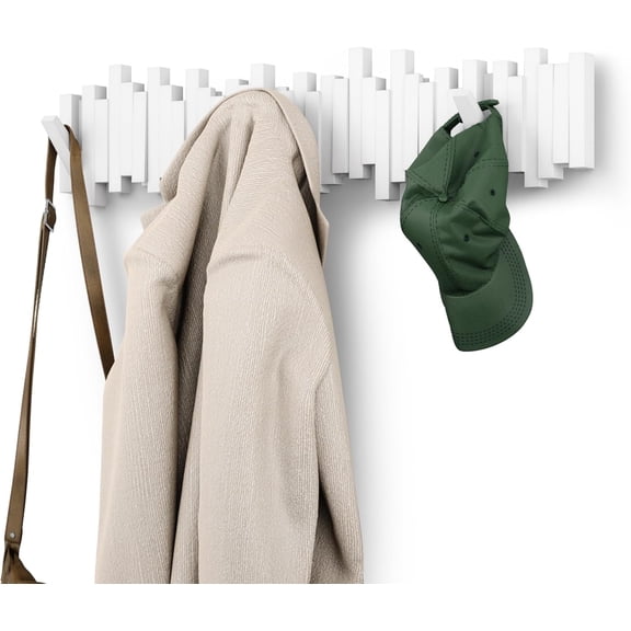 PETGLE Sticks Wall Coat Rack, Wall Mount 8 Retractable Hooks, White