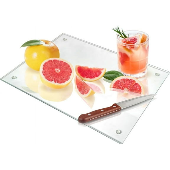 PETGLE Tempered Glass Cutting Board for Kitchen Counter, 8x12 inch Clear Cutting Board for Countertop, Non-Slip, Heat-Resistant, Easy to Clean, Kitchen Decoration