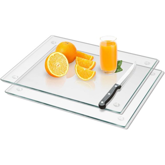 PETGLE Tempered Glass Cutting Board for Kitchen, Clear Glass Board for Countertop, Heat Resistant, with Non-Slip Feet, 12x16" 2 Pcs Clear