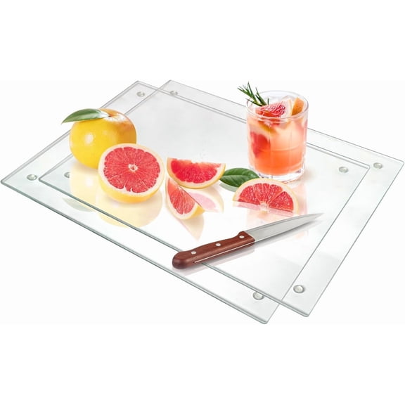 PETGLE Tempered Glass Cutting Boards for Kitchen Counter, 2PCS 12x16 inch Clear Cutting Boards for Countertop, Non-Slip, Heat-Resistant, Easy to Clean, Kitchen Decoration