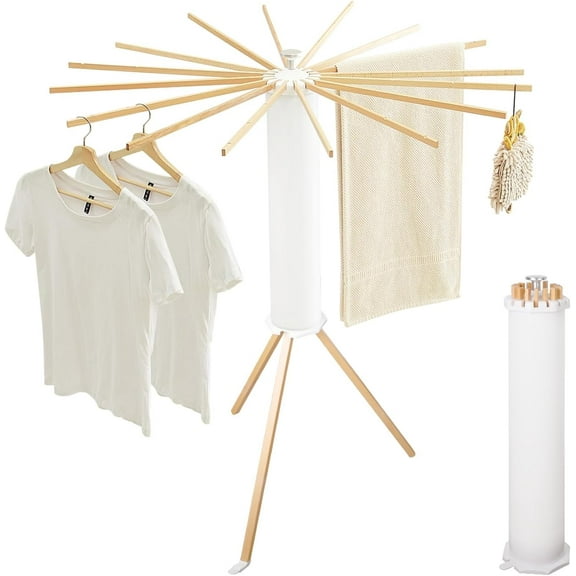 PETGLE Tripod Clothes Drying Rack, Garment Rack Portable and Foldable Space Saving Laundry Drying Rack - Drying Rack Clothing Floor Folding Balcony Bedroom Household Wooden-Square