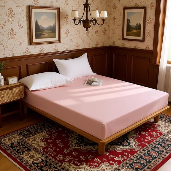 PETGLE Twin Size Deep Pocket Fitted Sheet - Extra Tight Fit with 360° Elastic, No Pilling Double Brushed Microfiber 1800, Breathable All Season Cooling - Fits 8"-16" Mattress - Pink