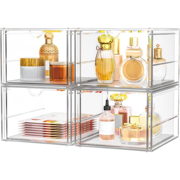 PETGLE Versatile Acrylic Makeup Organizer, Drawer Organizer - Transparent Desktop Storage for Cosmetics, Office Supplies & More - Clear Organizer for Home & Office Use