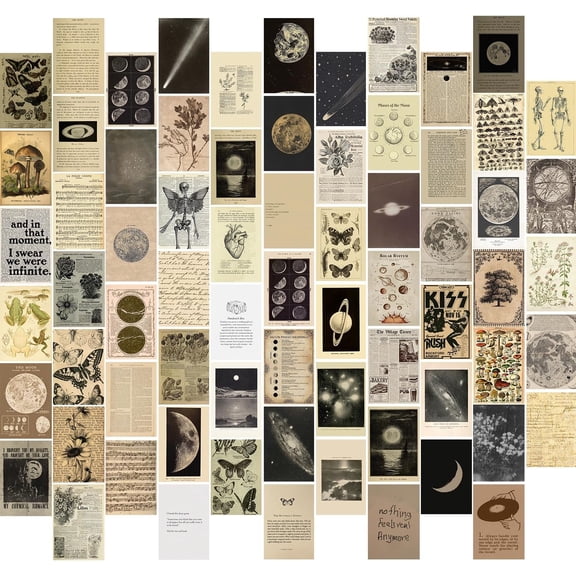 PETGLE Vintage Wall Collage Kit Aesthetic Pictures, 70pcs Retro Cottagecore Room Decor, Cute Photo Collage Posters for Room Aesthetic, Vintage Botanical Posters 4"x6" for Dorm, Bedroom, Teen, Girls