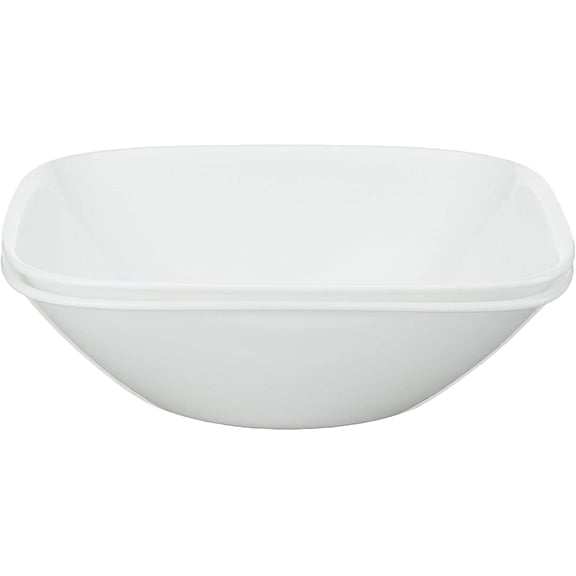 PETGLE Vitrelle 2-PC Large 1-Qt Glass Serving Bowl, Crack and Chip Resistant, Square Serving Trays, White