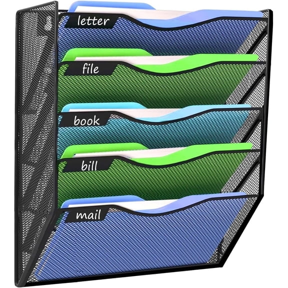PETGLE Wall File Organizer Office Hanging Magazine Holder Wall File Organizer for Office Home (Black, 5 Tier)