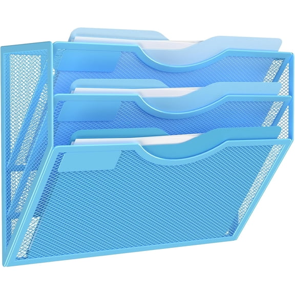 PETGLE Wall File Organizer Office Hanging Magazine Holder Wall File Organizer for Office Home (Blue, 3 Tier)