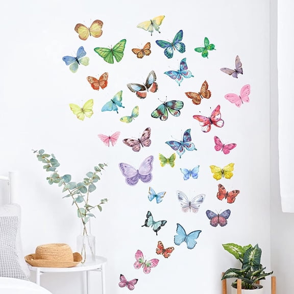 PETGLE Watercolor Butterfly Peel and Stick Wall Decals for Girls Bedroom Nursery Room Decor