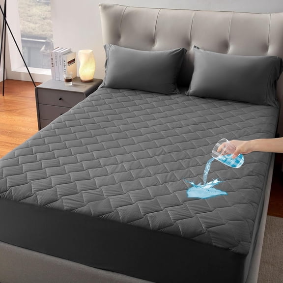 PETGLE Waterproof Mattress Protector Pad King Machine Washable, Breathable Mattress Topper with Deep Pockets, All-Season Use, Hotel Quality (King, Grey)