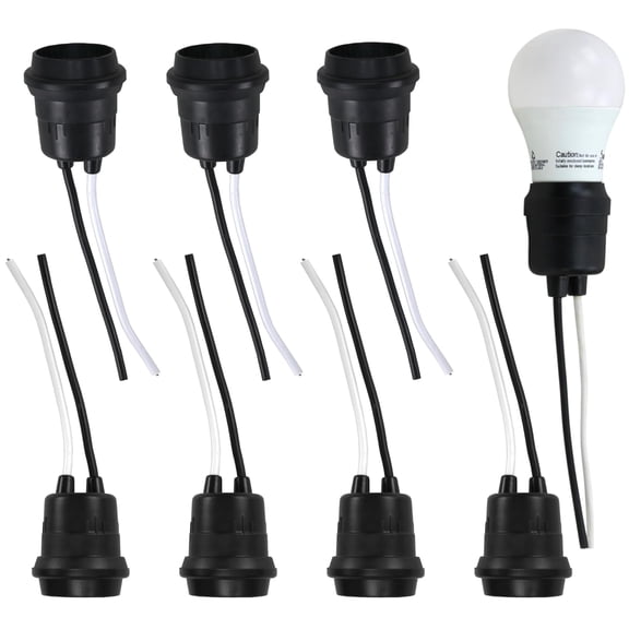 PETGLE Weatherproof 8 Pack, E26 Pigtail Lamp Sockets, Medium Base, Black, 660W Max