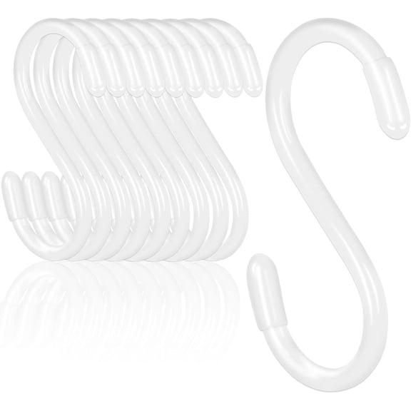 PETGLE White S Hooks, 3 Inch Vinyl Coated S Hook for Hanging Plants,10 Pack Non Slip Heavy Duty Small Rubber Coated Closet S Hook for Hanging Jeans Plants Jewelry Pot Pan Cups Towels