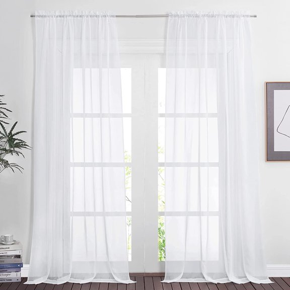 PETGLE White Sheer Curtains 120 inch Long 2 Panels Set, Pocket Top Elegant & Lightweight Voile Sheer Light Filtering Drapes for Living Room, 1 Pair, W60 x L120