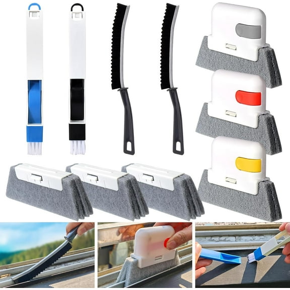 PETGLE Window Sill Cleaner Tool,10 Pcs Magic Door Window Track Cleaning Tools Kit,Sliding Door Track Cleaner,Groove Crevice Cleaning Brush for Tile Lines/Shutter/Car Vents/Air Conditioner/Keyboard