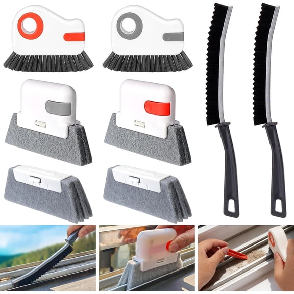 PETGLE Window Sill Cleaner Tool,8 Pcs Magic Door Window Track Cleaning Tools Kit,Sliding Door Track Cleaner,Groove Crevice Cleaning Brush for Tile Lines/Shutter/Car Vents/Air Conditioner/Keyboard