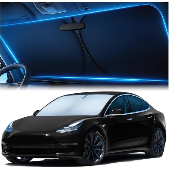 PETGLE Windshield Sun Shade for Tesla Model 3 and Model Y 2017-2026, Foldable Car Window Sunshade, Heat & UV Visor Cover, Reflective Front Shades Accessories