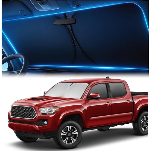 PETGLE Windshield Sun Shade for Toyota Tacoma 2016-2023 2024 2025 2026, Foldable Car Window Sunshade, Heat & UV Visor Cover, Reflective Front Shades Accessories
