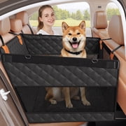 SMATTO Large Dog Car Seat, Back Seat Extender for Dogs with 3 Mesh Windows, Waterproof Medium Carseat for Dogs with 4-Splice Hard Bottom, Pet Seat Cover for Cars, Trucks and SUVs Black