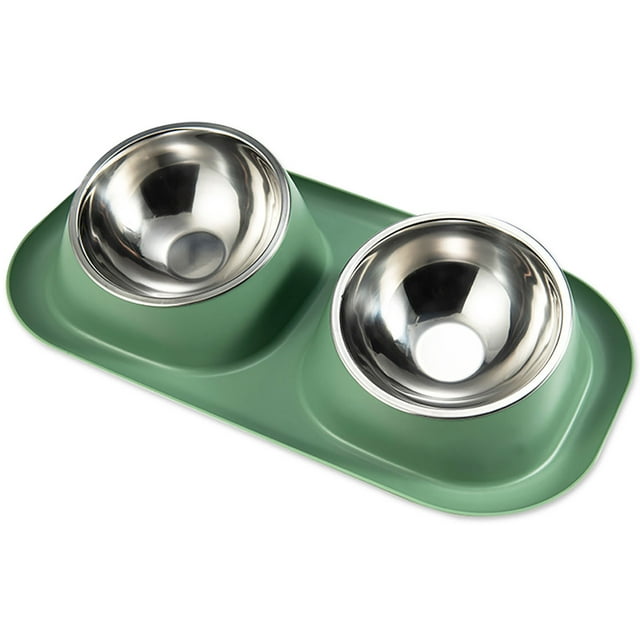 PETIMI NonSkid Cat & Dog Bowl, 2 Removable SS Feeding Bowls, for Small