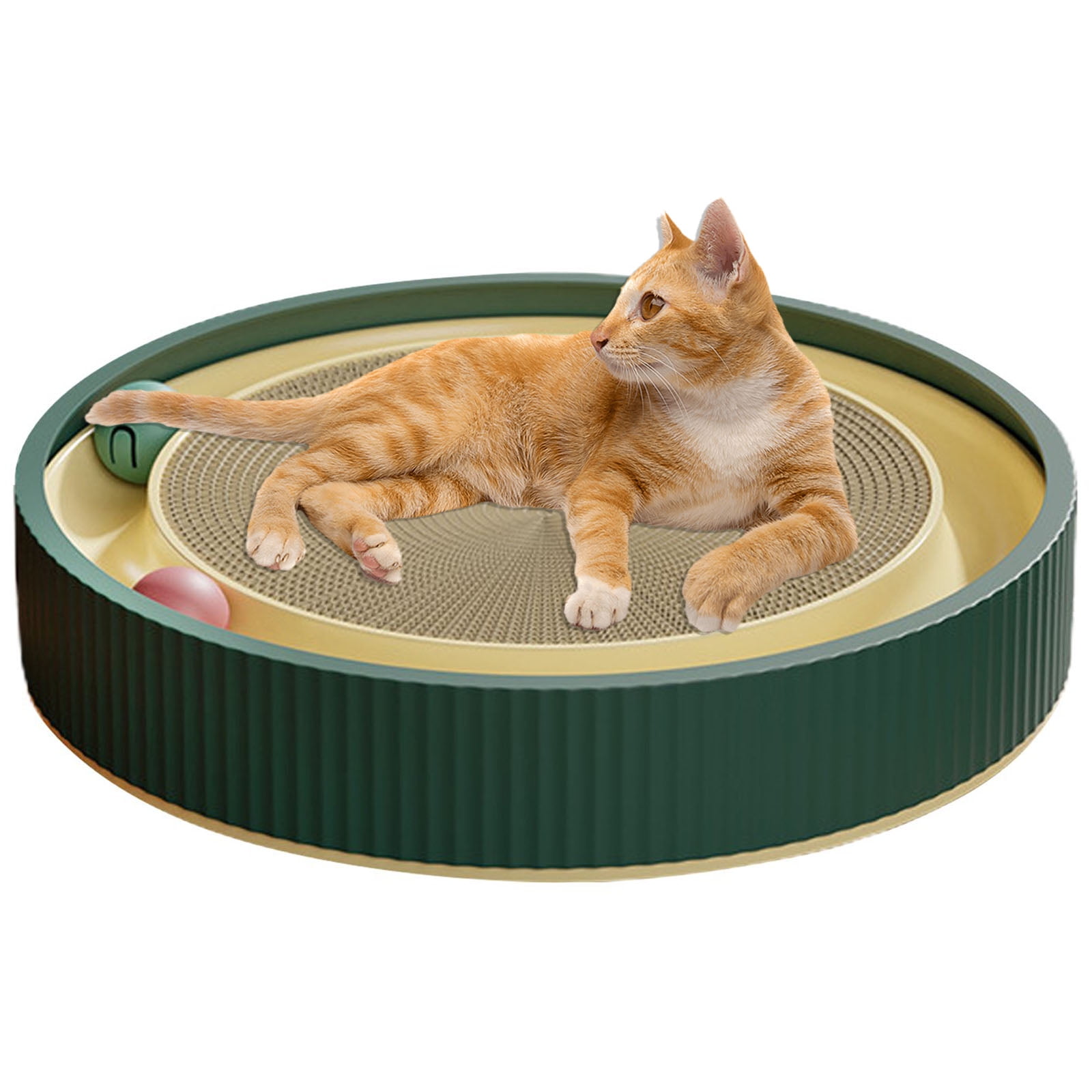 PETIMI Large Round Green Cat Scratcher, Cardboard Lounge Bed