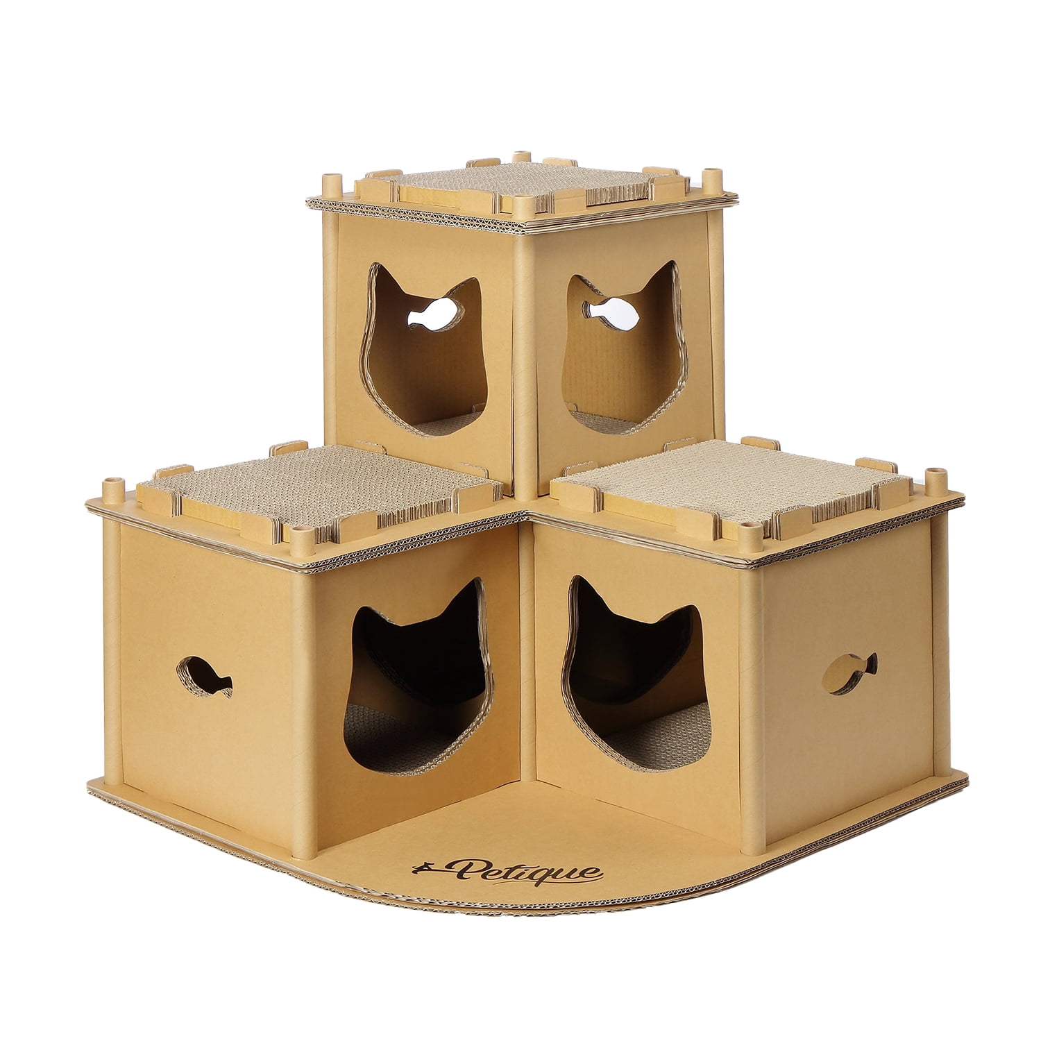 Eco-Friendly Brown Cardboard Cat House with Scratching Posts