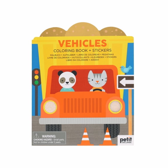 PETIT COLLAGE: Vehicles Coloring Book + Stickers (Paperback)