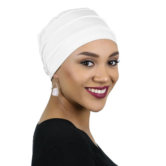 PETITE Bamboo 3 Seam Turban Hat Chemo Headwear for Small Heads 50+ UPF (White)
