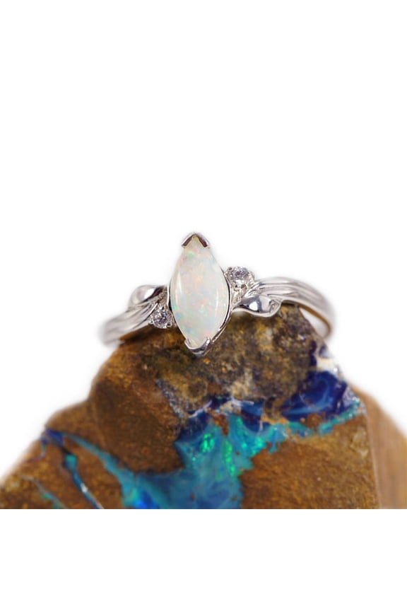 PETITE LOVE STERLING SILVER NATURAL AUSTRALIAN WHITE OPAL RING