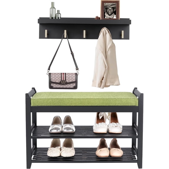 PETKABOO Shoe Rack Bench with Cushion, Shoe Rack for Front Door Entrance, Shoe Bench with Storage for Entryway Hallway Bedroom Living Room