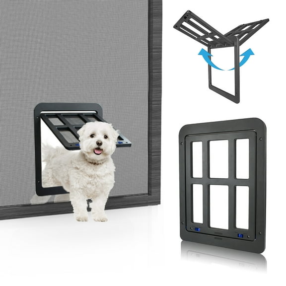 PETLESO Cat Screen Door with Magnetic Flap Lockable, Small Dog Screen Doors for Screen Sliding Door, Window-Black