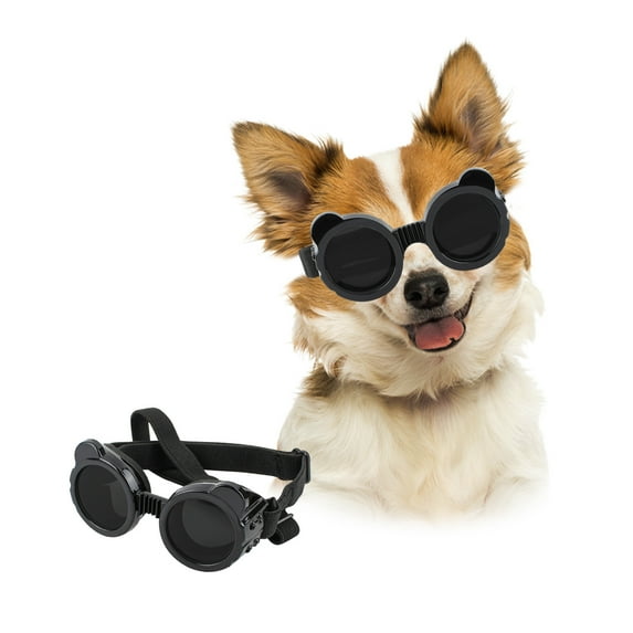 PETLESO Panda Shape Dog Goggles for Puppy Adjustable UV Protection Sunglasses -Black