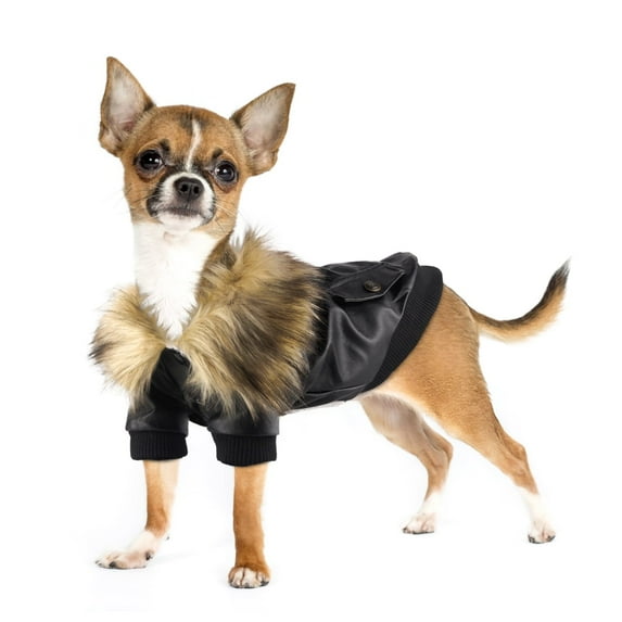 PETLESO Warm Dog Leather Jacket Windproof Waterproof Winter Dog Coat for Small/Medium Dog-Black/S