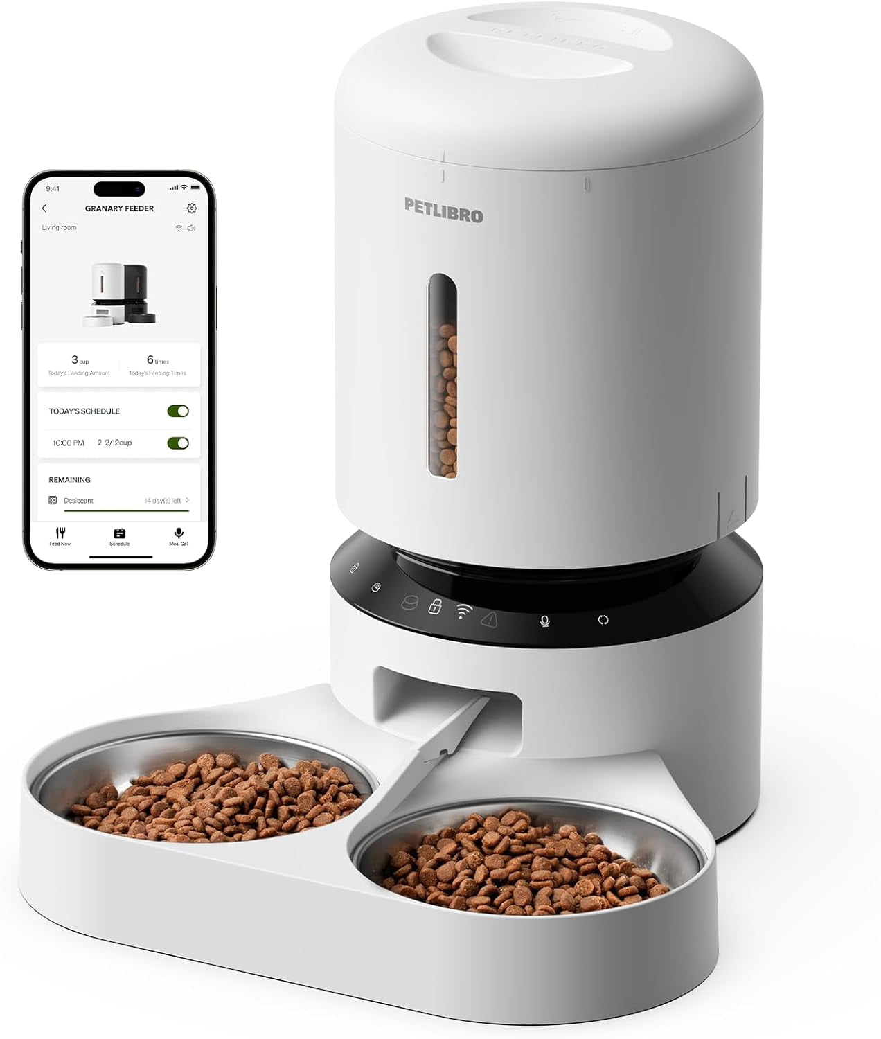 Petlibro Automatic Cat Feeder for 2 Cat, with APP Remote Feeding,5L Timed Cat Food Dispenser, Adjustable Portions 1-10 Meals/Day,Fresh Food Storage, 10s Call, Stainless Steel Bowls