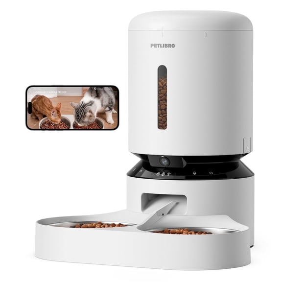Petlibro Automatic Cat Feeder with Camera for2 Cats, 5G WiFi Pet Food Dispenser with APP Control, 2-Way Audio for Cat & Dog, Low Food & Motion & Sound Alertsm, 1080P HD Video with Night Vision