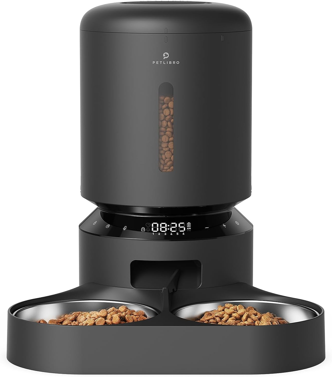 Dual Tray Black Stainless Steel Automatic Pet Feeder