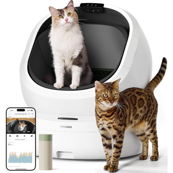 Petlibro Luma Smart Automatic AI Camera Self-Cleaning Litter Box with Waste Drawer Liners, White
