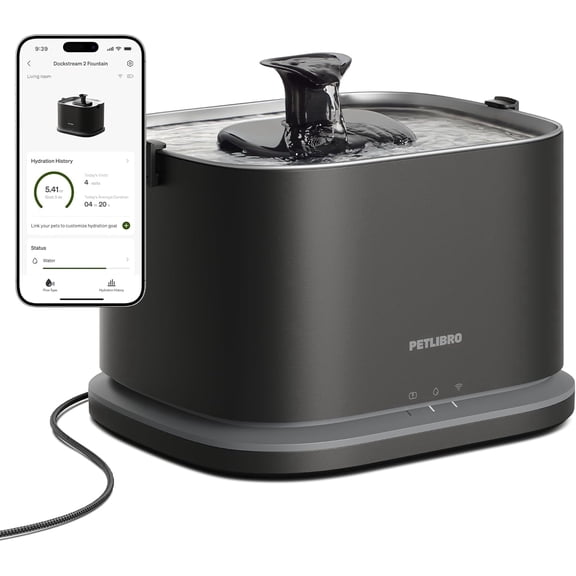 Petlibro Dockstream 2 3 L Stainless Steel Pet Water Fountain with AC Power Adapter & Multi-Layer Filter